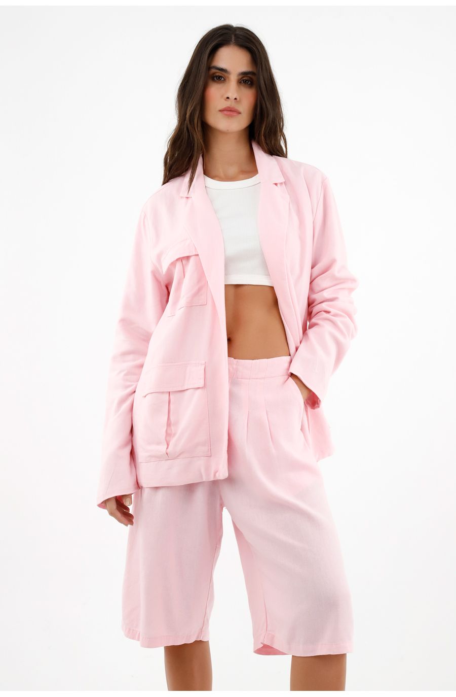 Chaqueta rosada tipo blazer para mujer