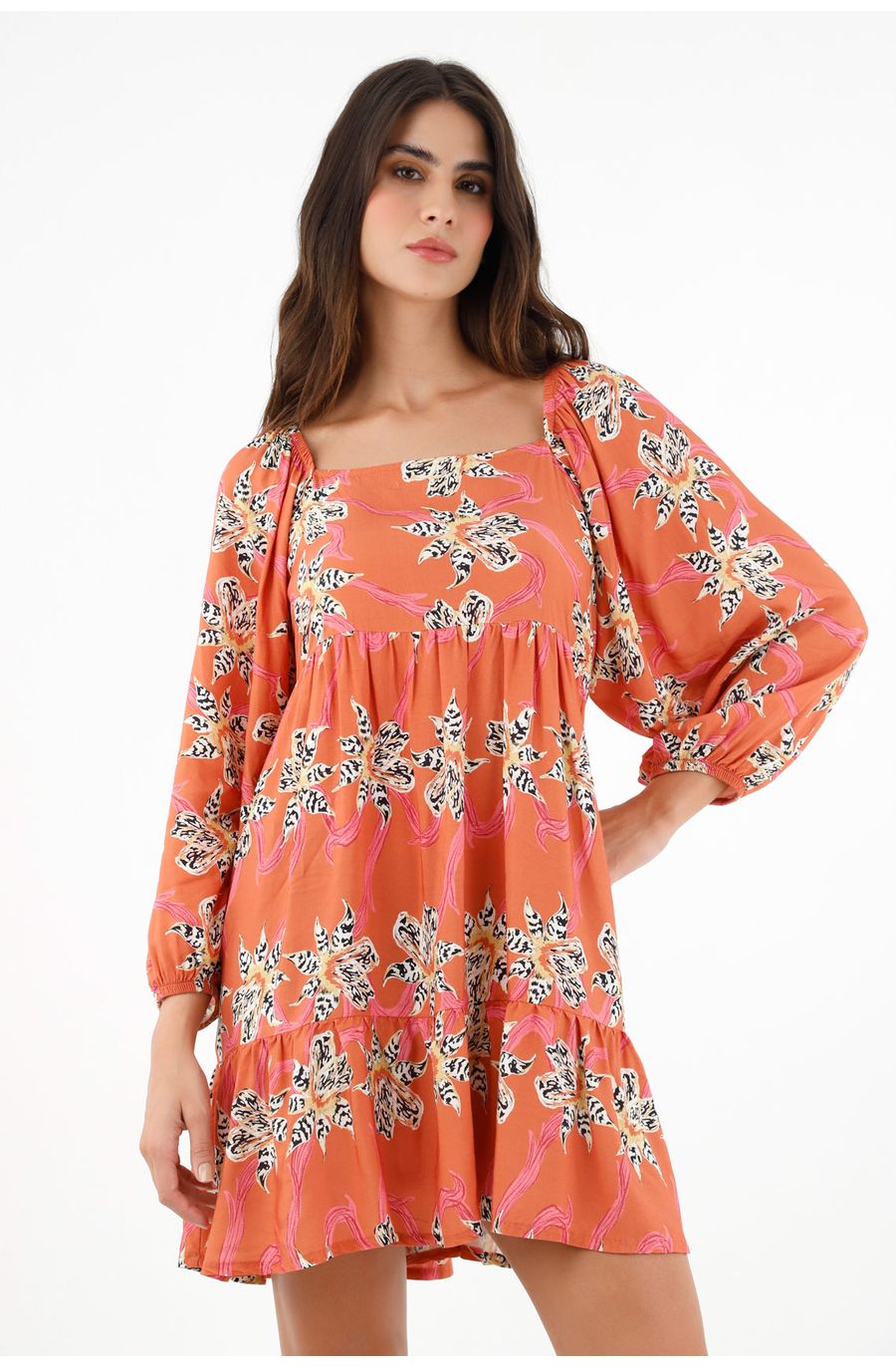 Vestido manga larga estampado para mujer