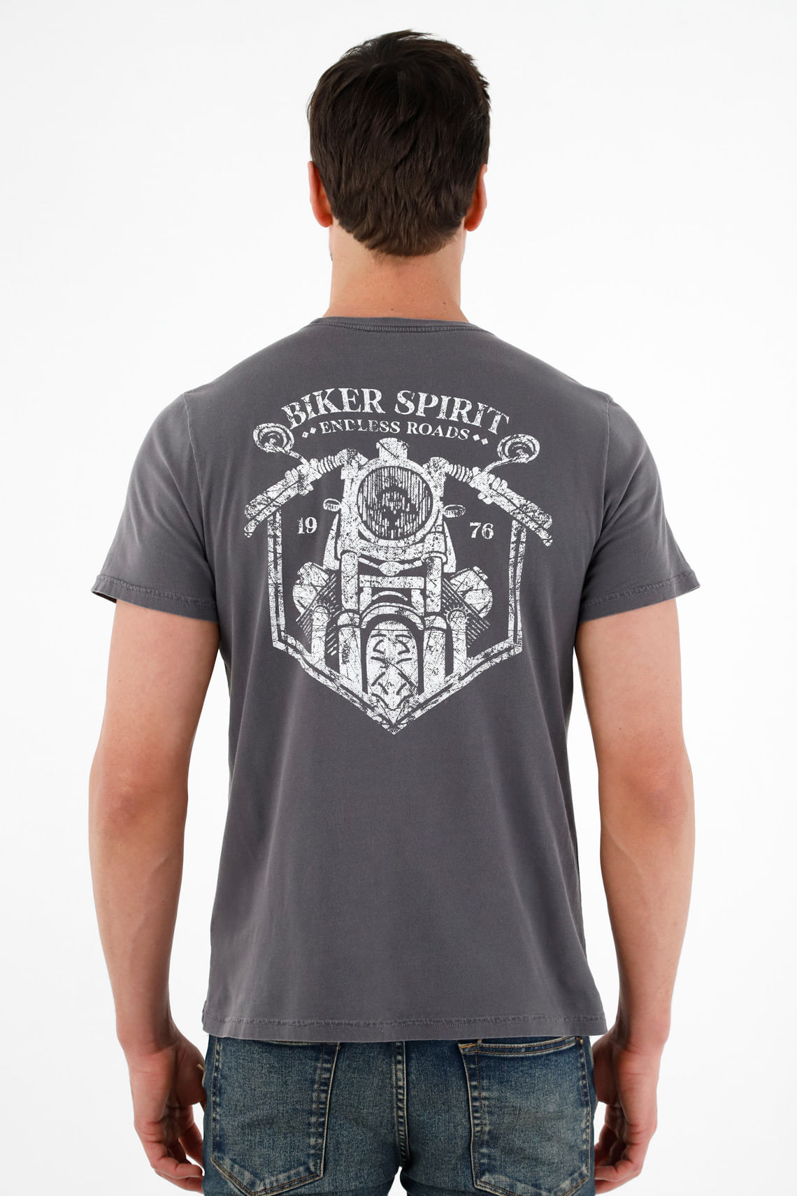 Camiseta gris estampada en posterior para hombre