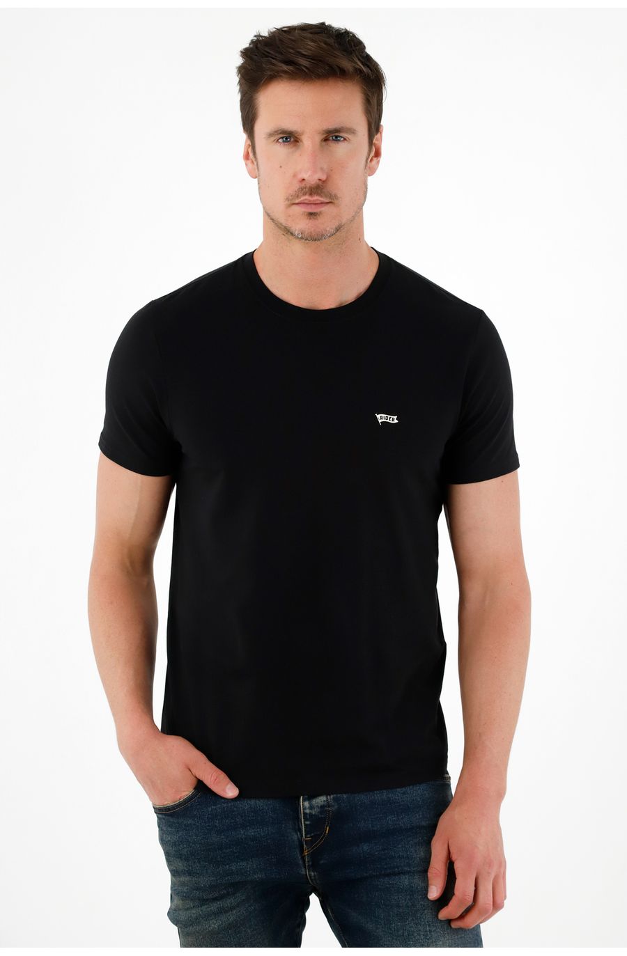 Camiseta negra manga corta para hombre