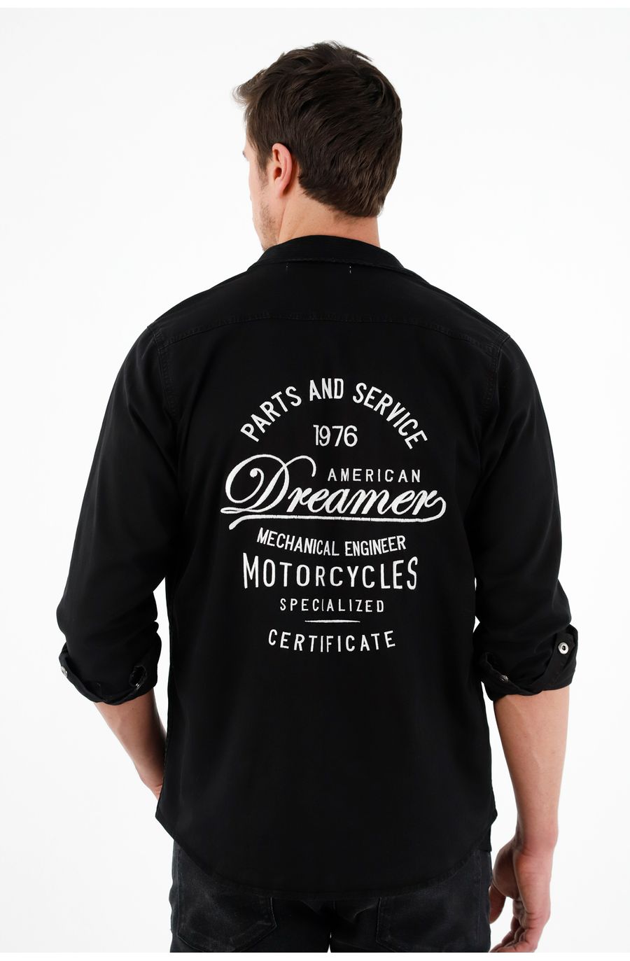 Abrigo negro con detalles en corduroy para hombre