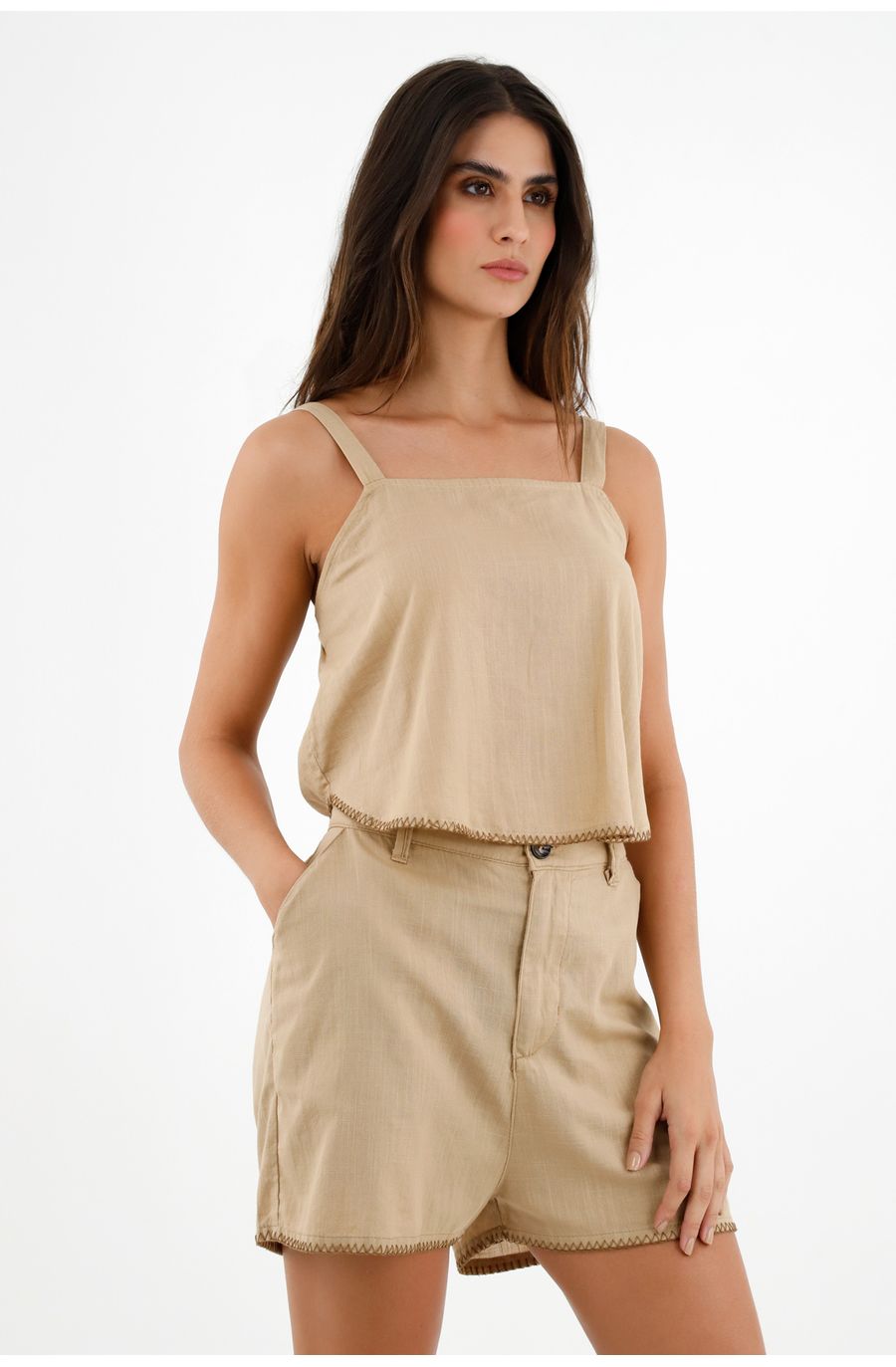 Camisa crudo con escote recto para mujer