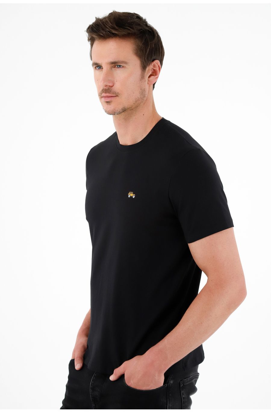 Camiseta negra manga corta para hombre