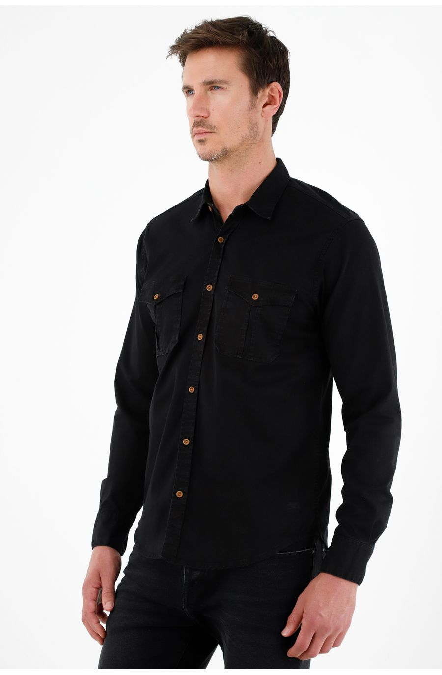 Camisa manga larga negra para hombre