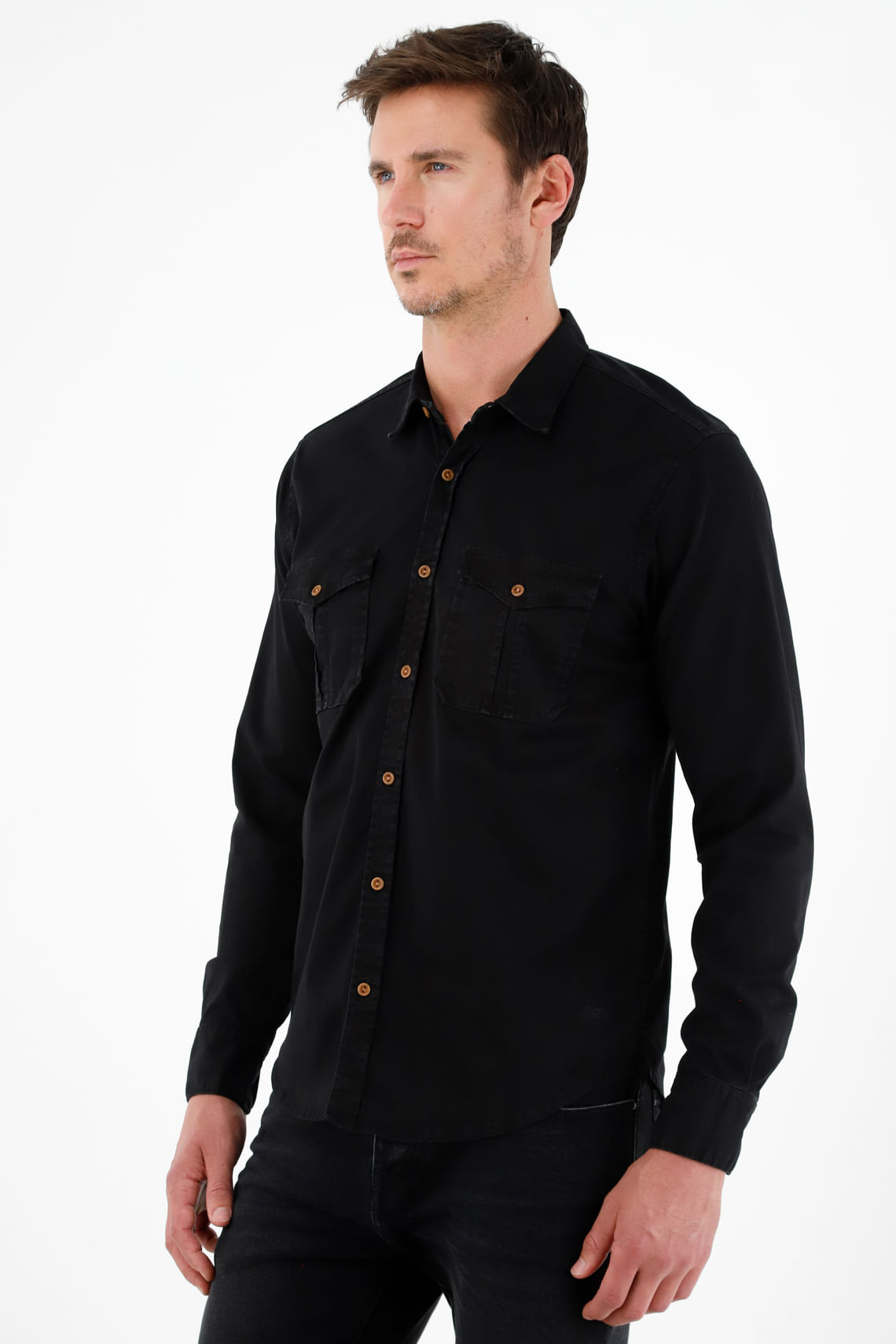 Camisa manga larga negra para hombre