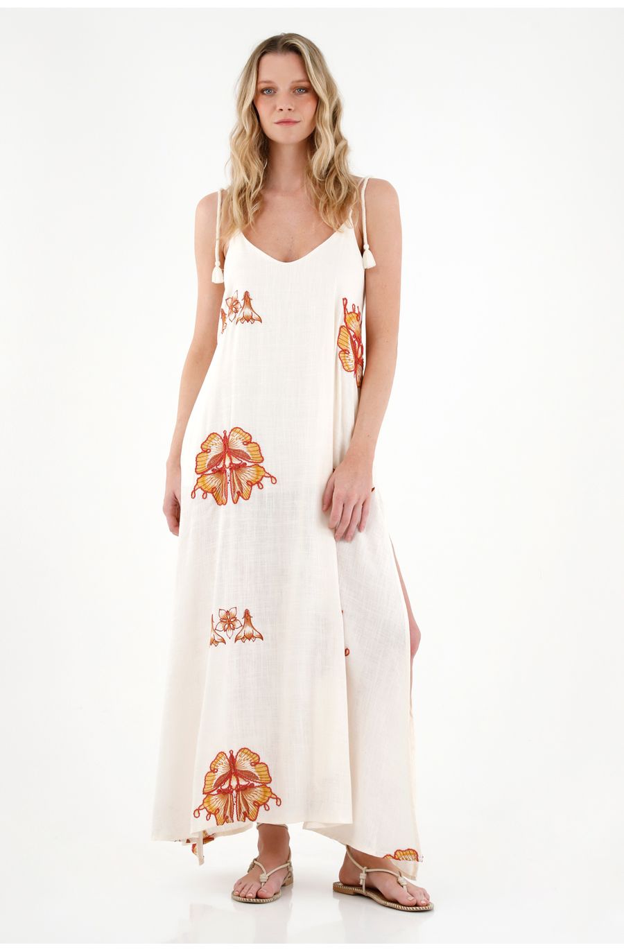 Vestido crudo con bordados para mujer