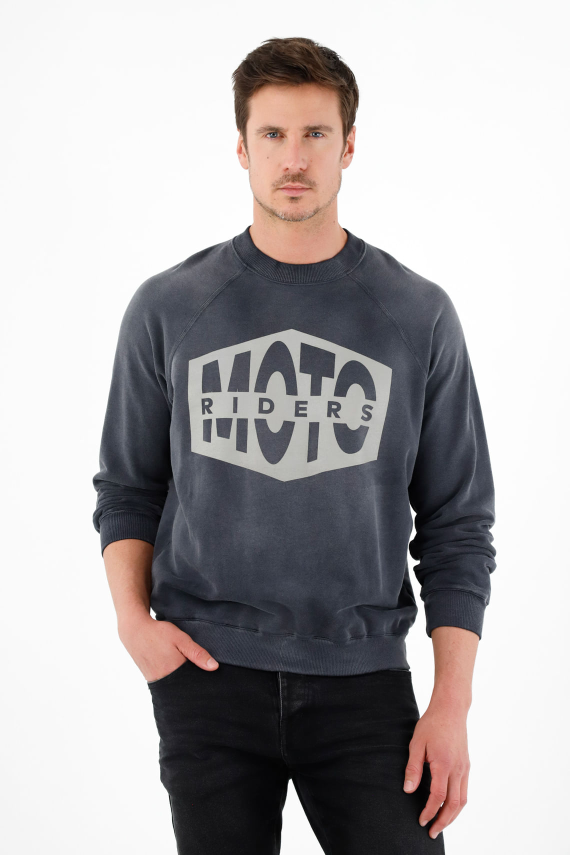 Buzo negro con estampado en frente para hombre