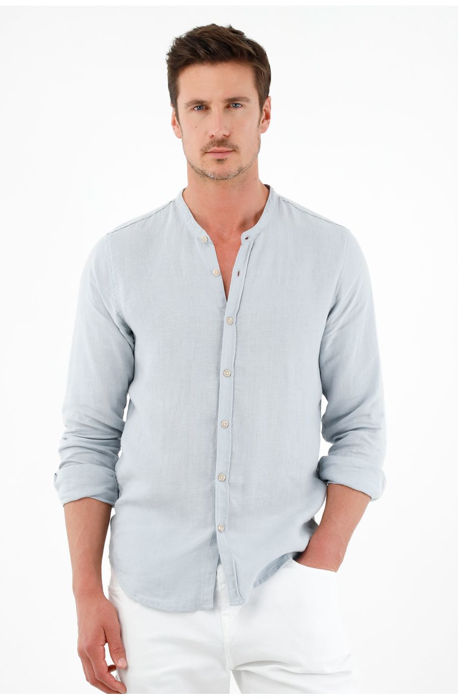 Camisa azul en 100% lino para hombre