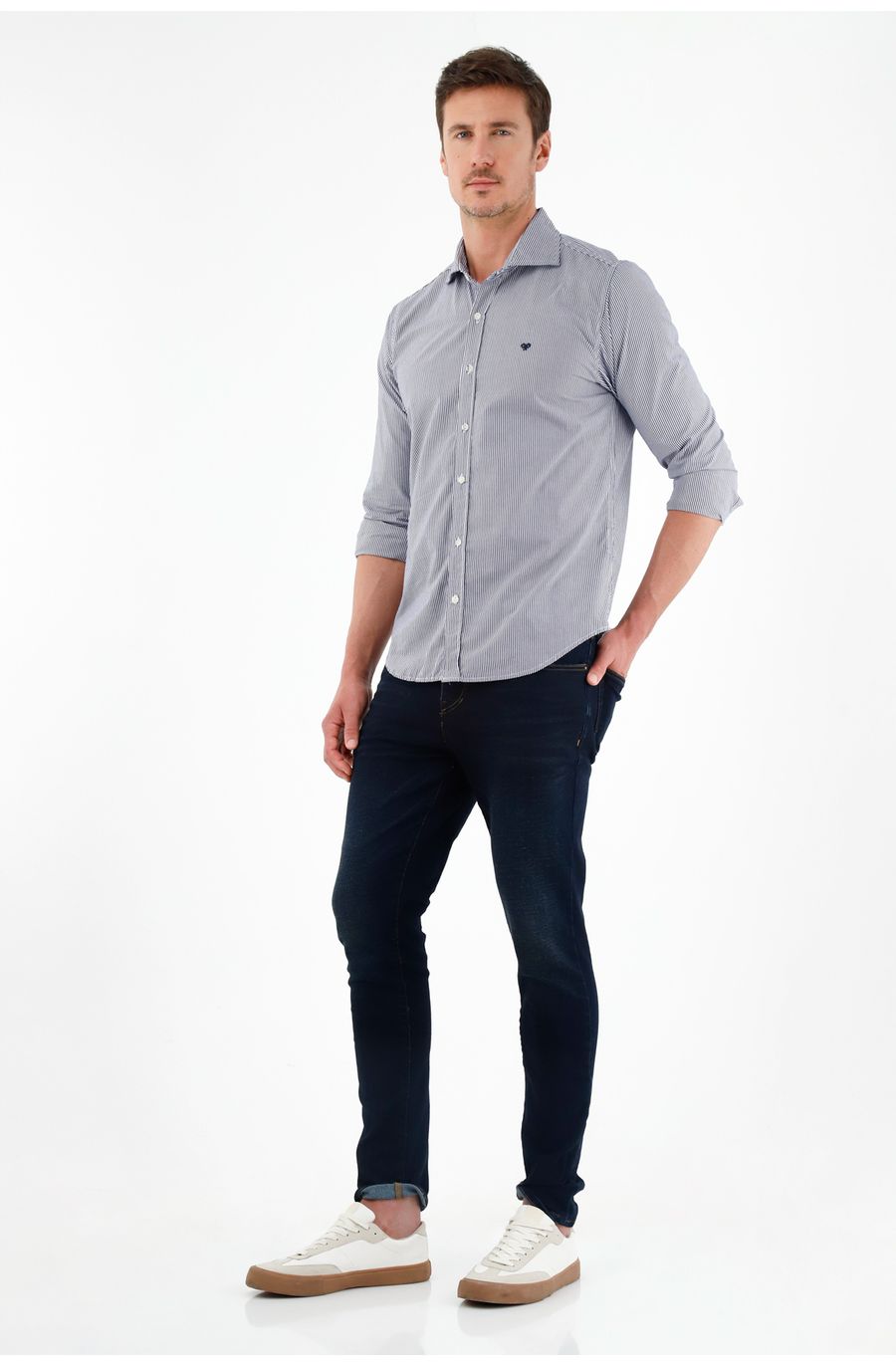 Camisa cuello francés azul para hombre