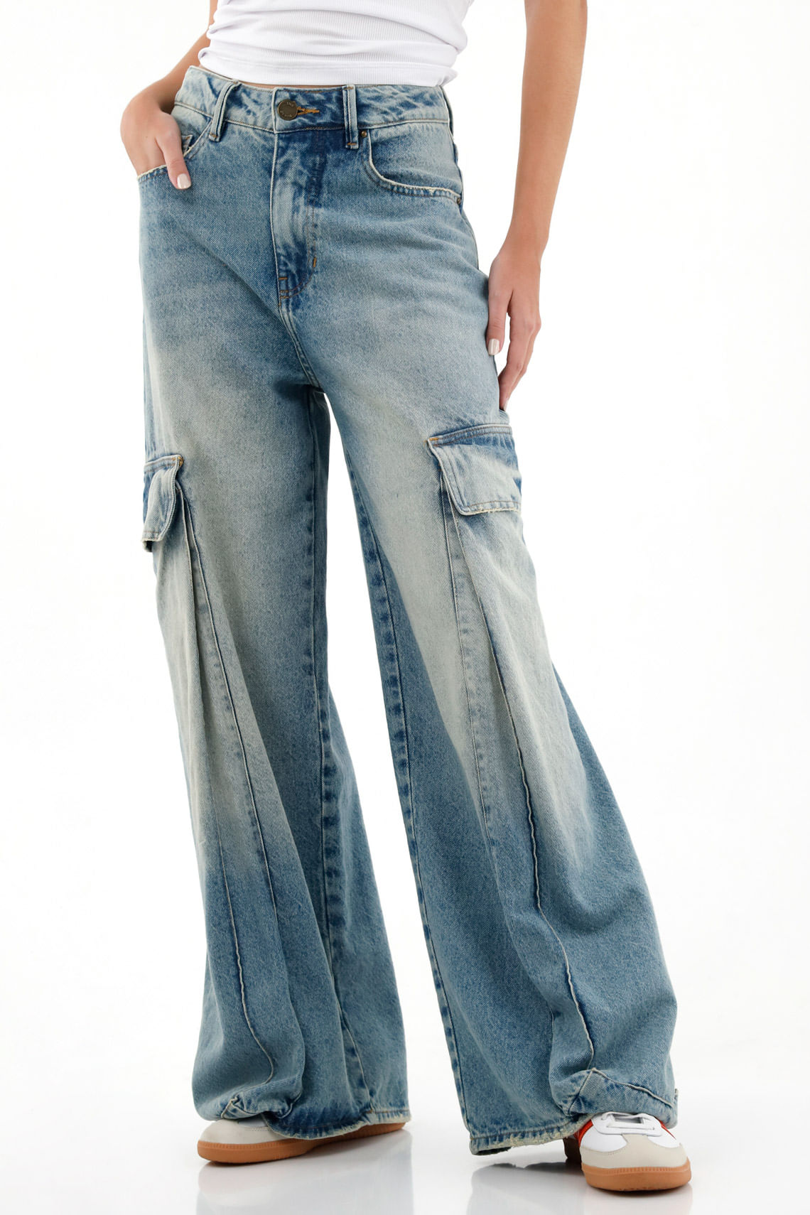 Jean Wide Leg con bolsillos cargo para mujer