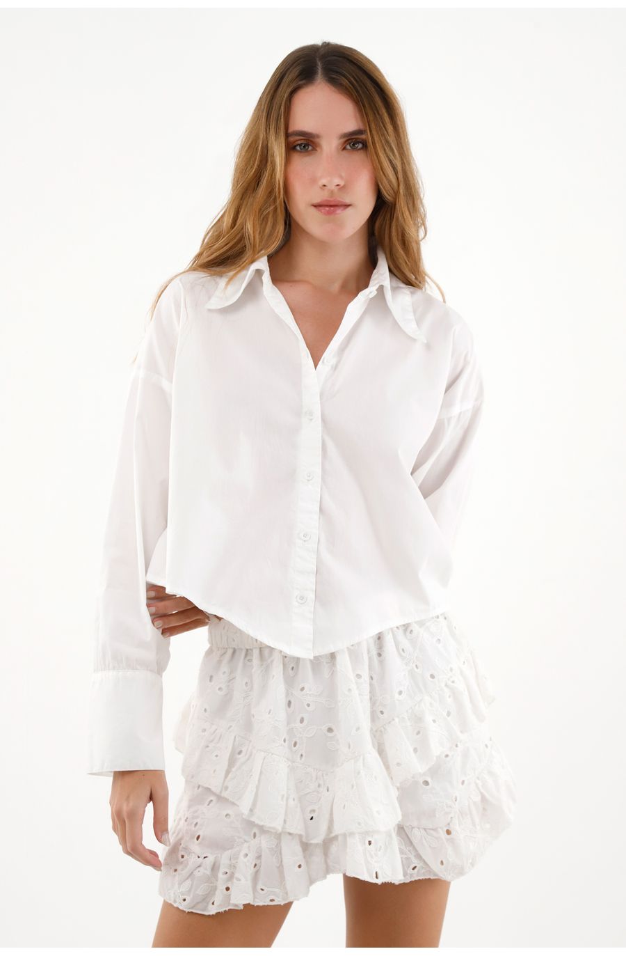 Camisa crudo cuello clásico en algodón para mujer