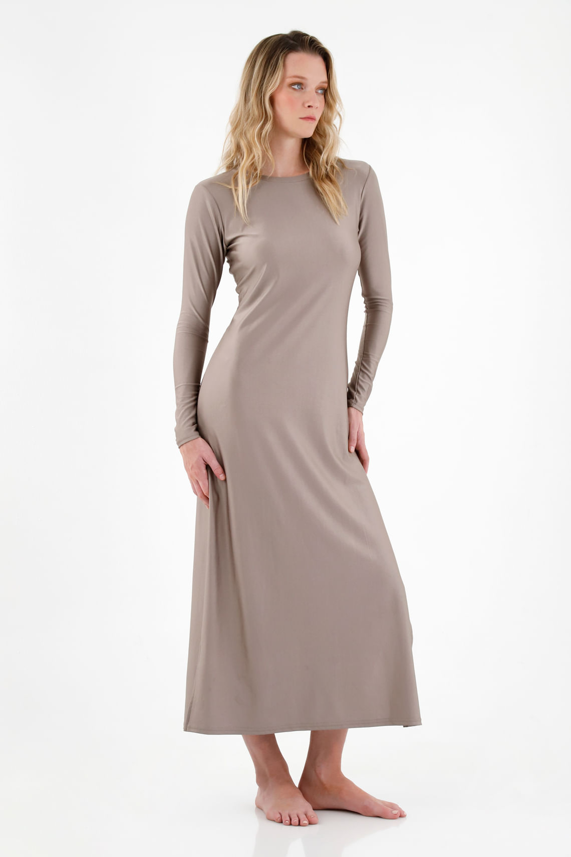 Vestido con aberturas en costados efecto metalizado para mujer