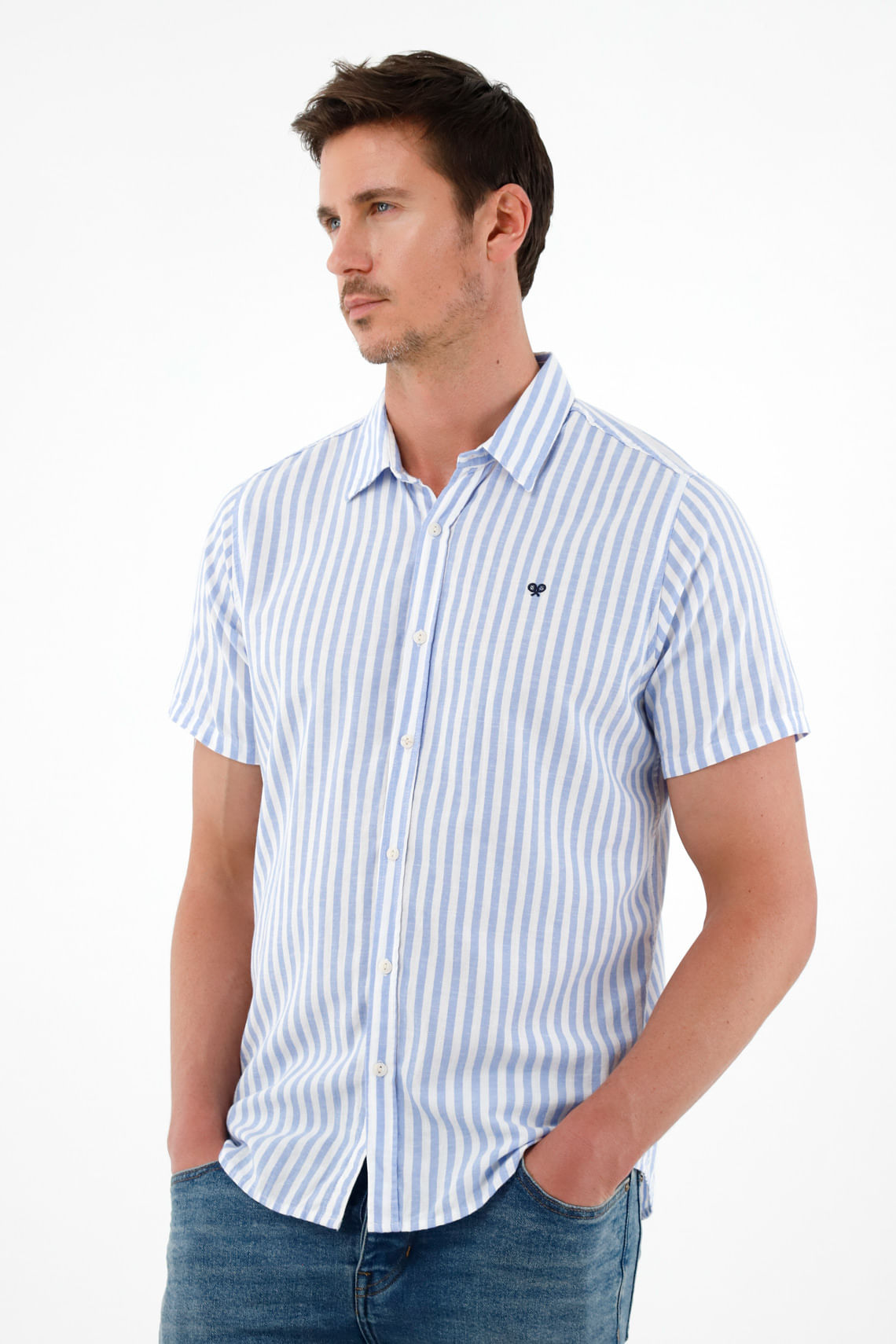 Camisa azul con diseño preteñido para hombre