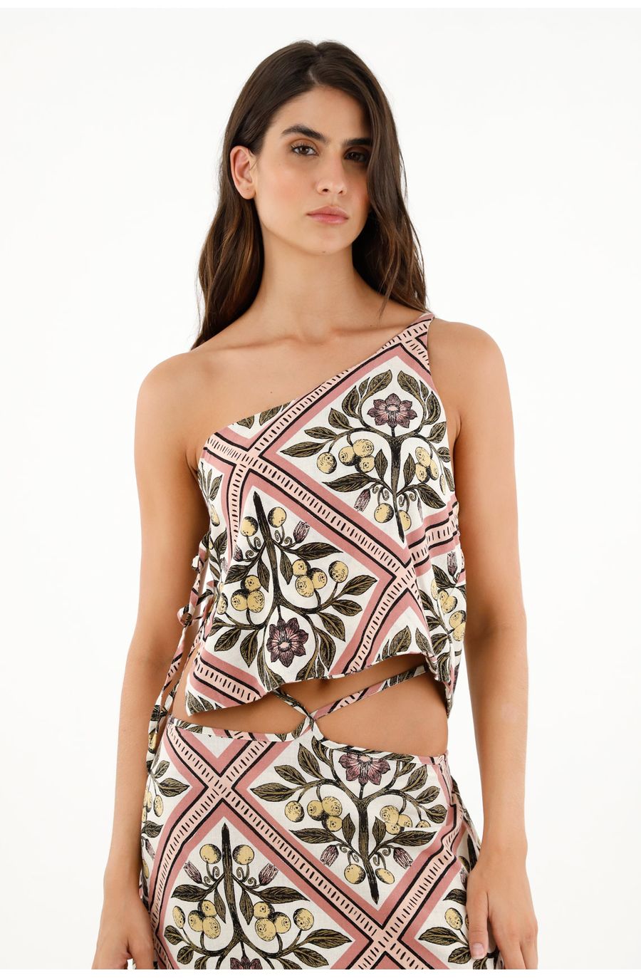 Camisa estampada de cuello clásico tipo crop para mujer