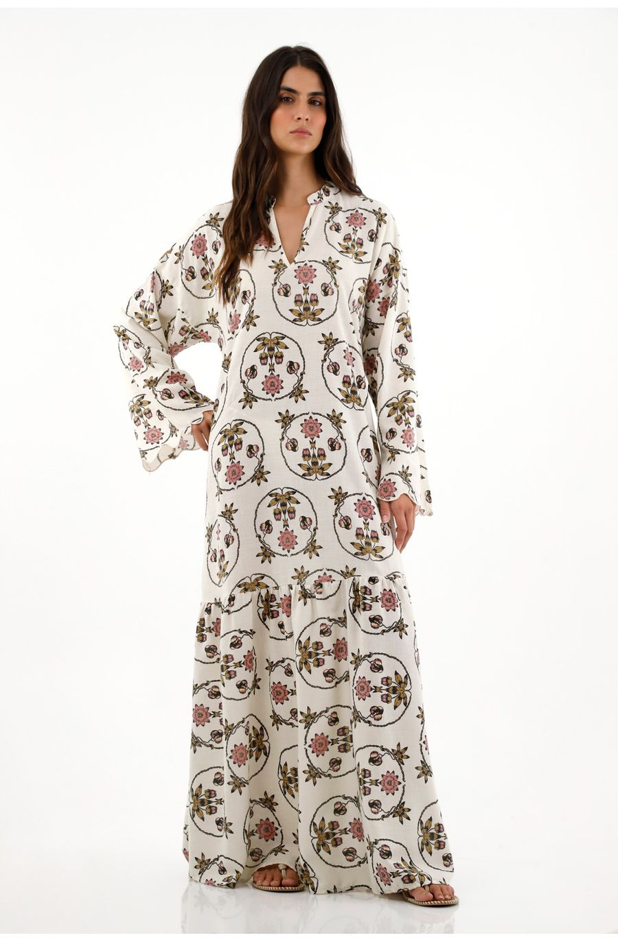 Vestido largo de manga larga estampado para mujer