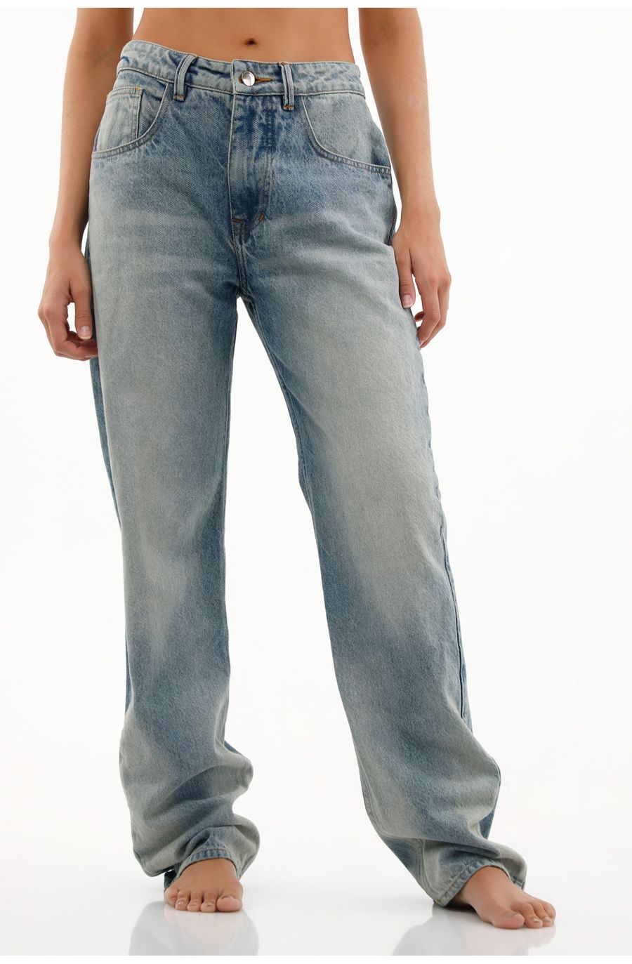 Jean Recto de tiro alto con desgastes azul para mujer