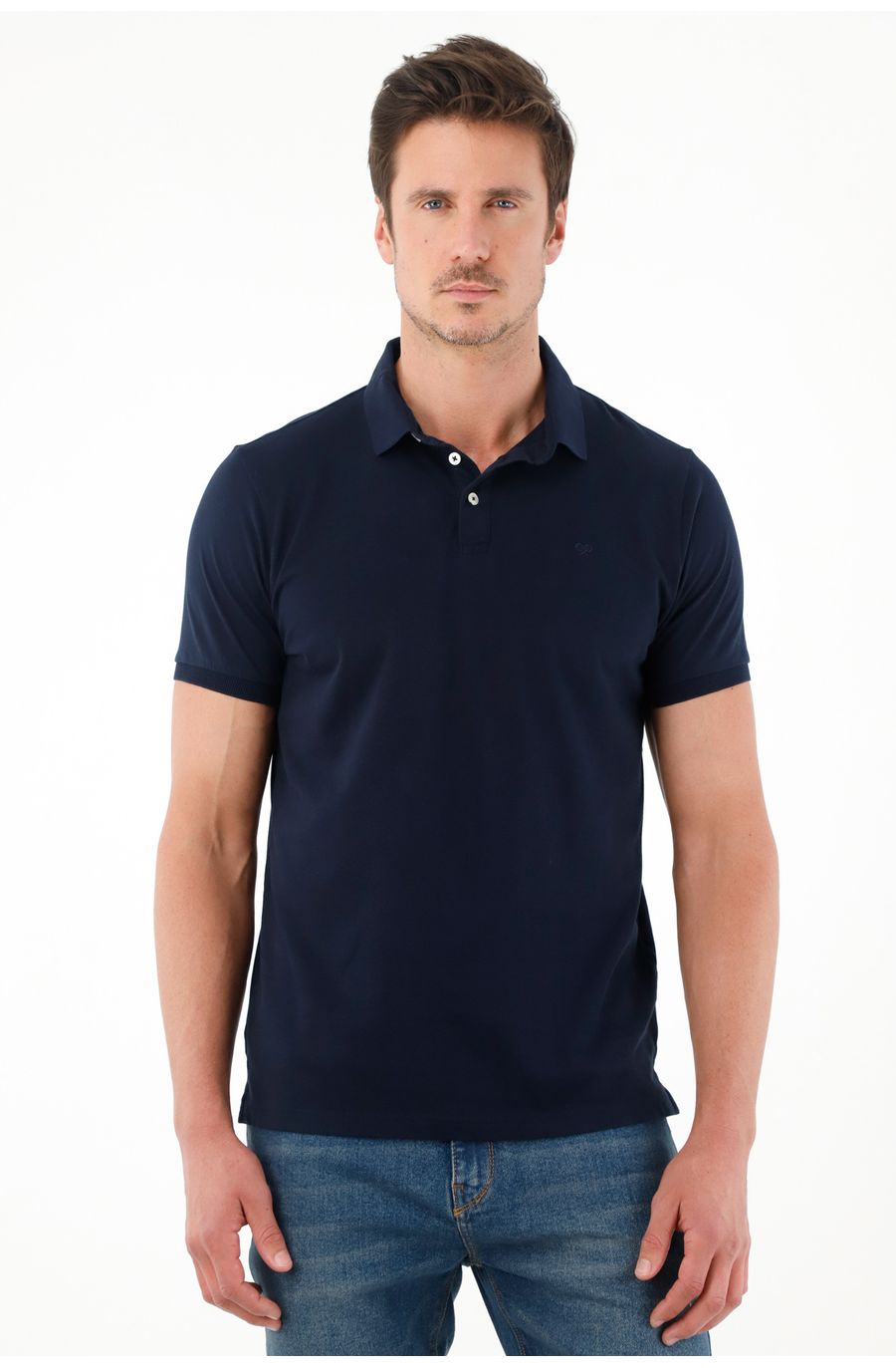 Polo azul Lycra-Algodón para hombre