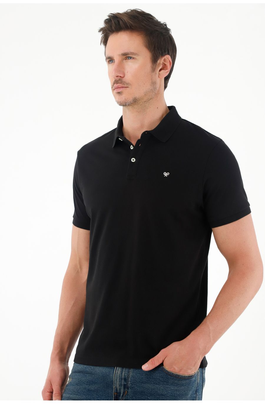 Polo negra Lycra-Algodón para hombre