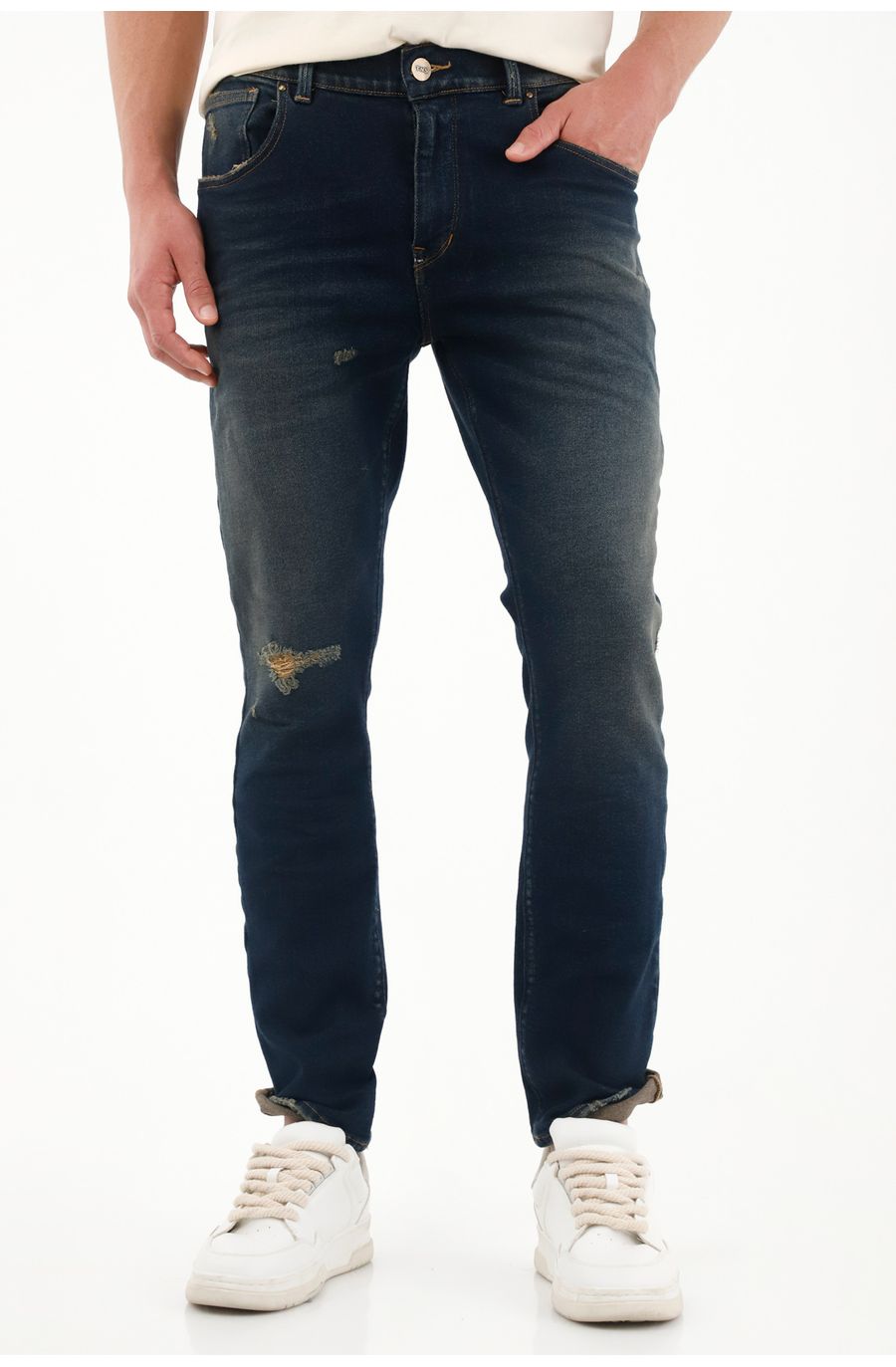 Jean Nudy de tiro medio con rotos para hombre