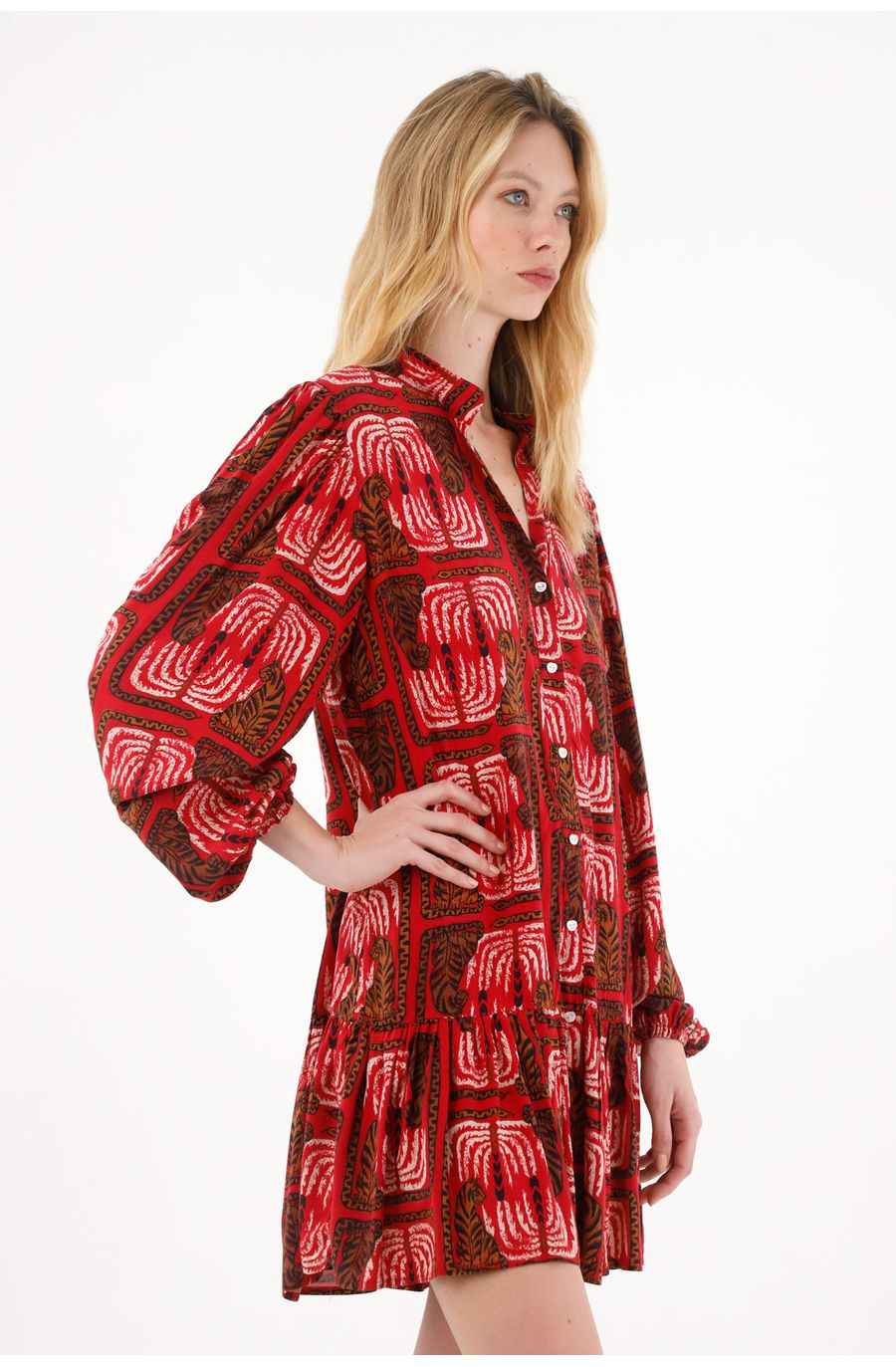 Vestido corto manga larga estampado para mujer