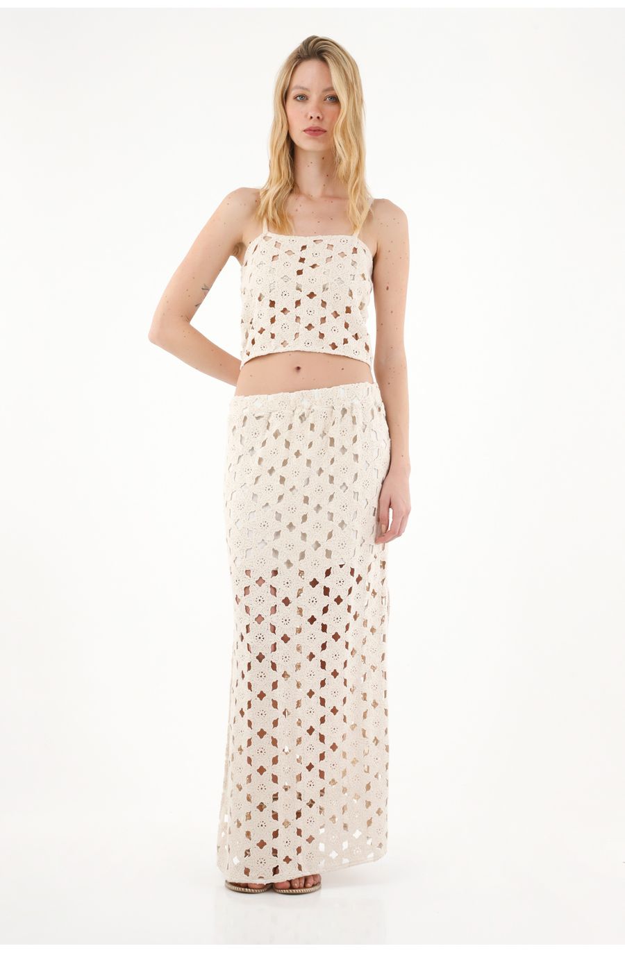 Falda tejida larga con pretina elástica para mujer