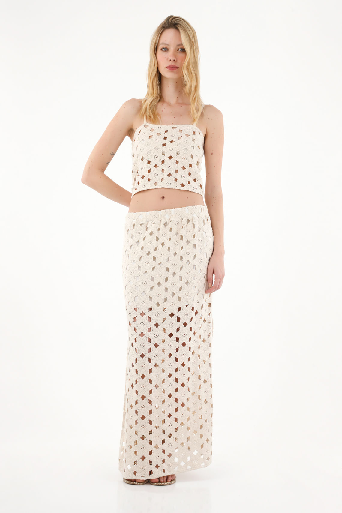 Falda tejida larga con pretina elástica para mujer