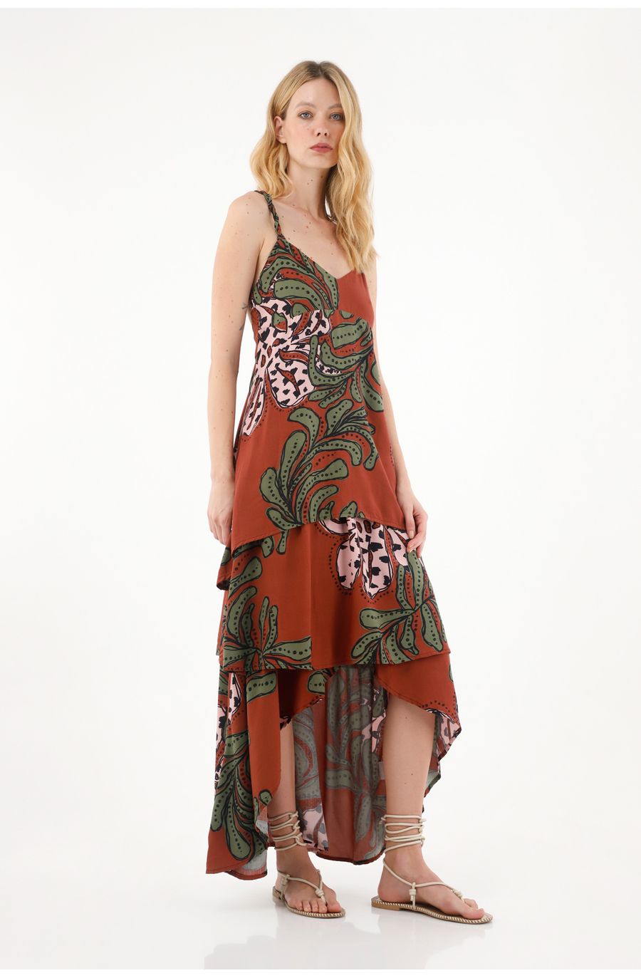 Vestido largo estampado con boleros para mujer