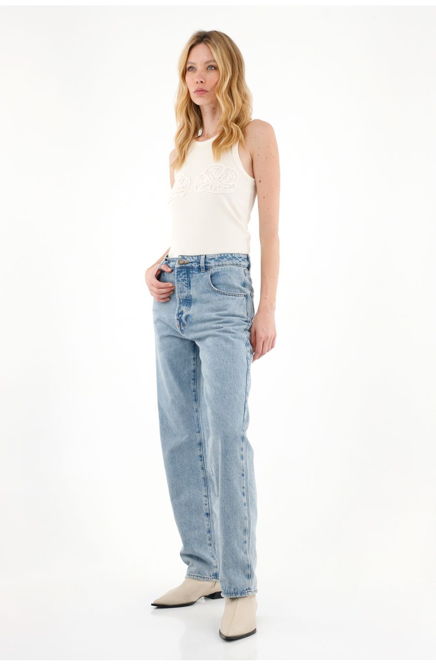 Jean Recto de tiro bajo clásico para mujer