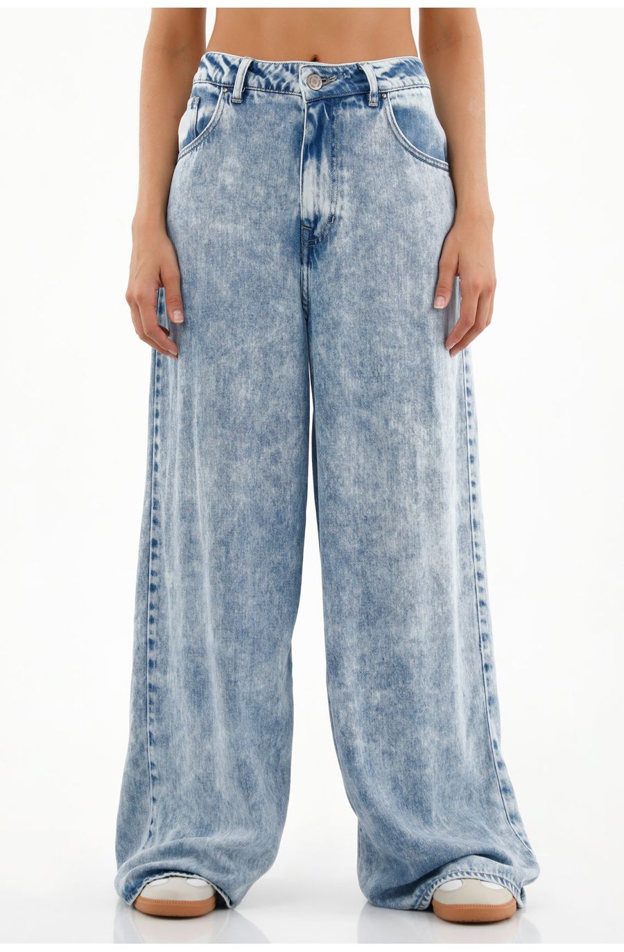 Jean Wide Leg de tiro alto azul claro para mujer