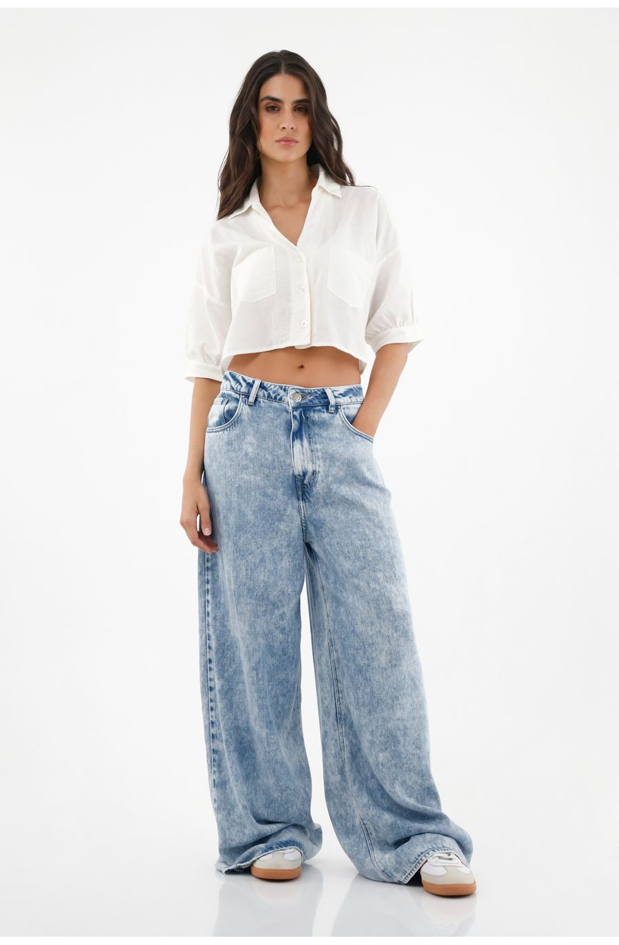 Camisa crudo de cuello solapa oversize para mujer