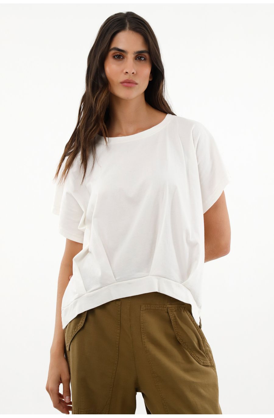 Camiseta crudo cuello redondo en 100% algodón para mujer