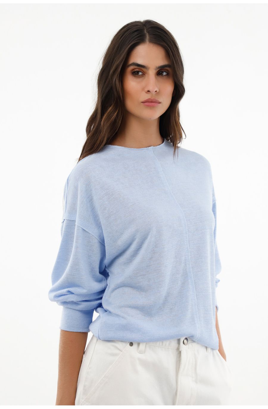 Camiseta oversize manga larga azul para mujer