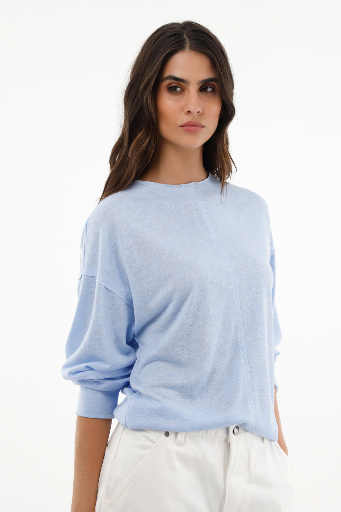 Camiseta oversize manga larga azul para mujer