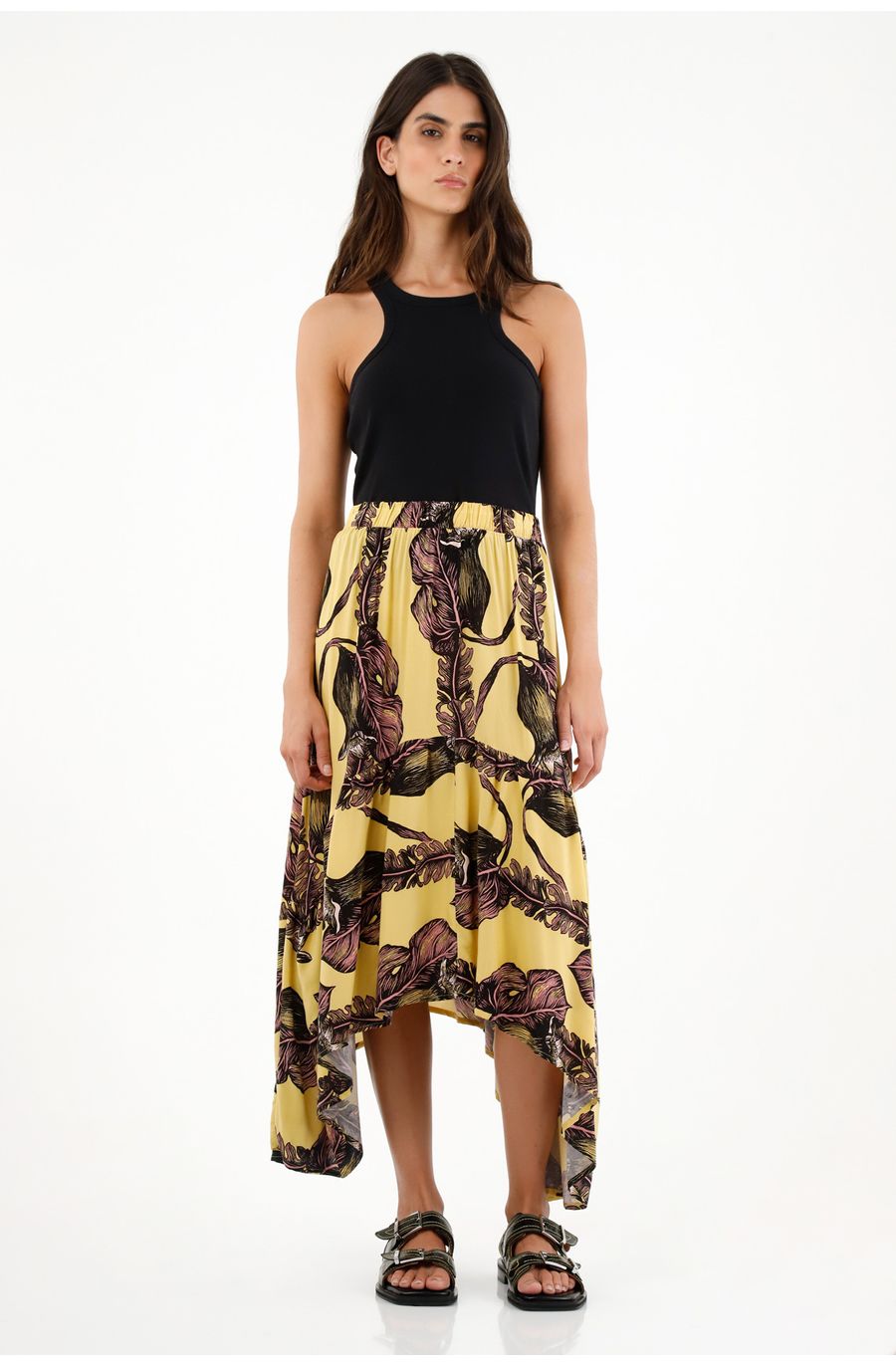 Falda larga estampada con bolero para mujer