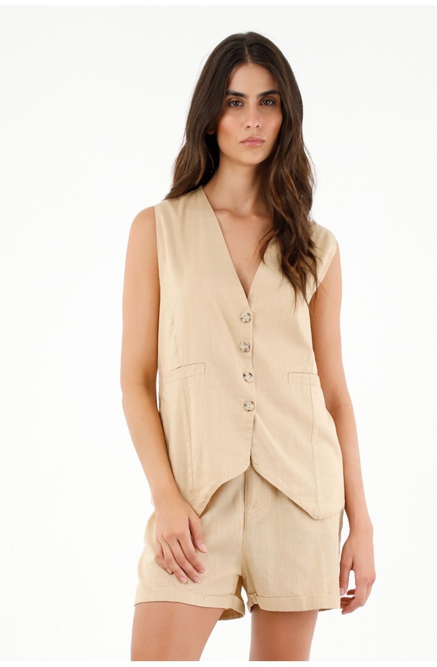 Bermuda de tiro alto con guardapolvo para mujer