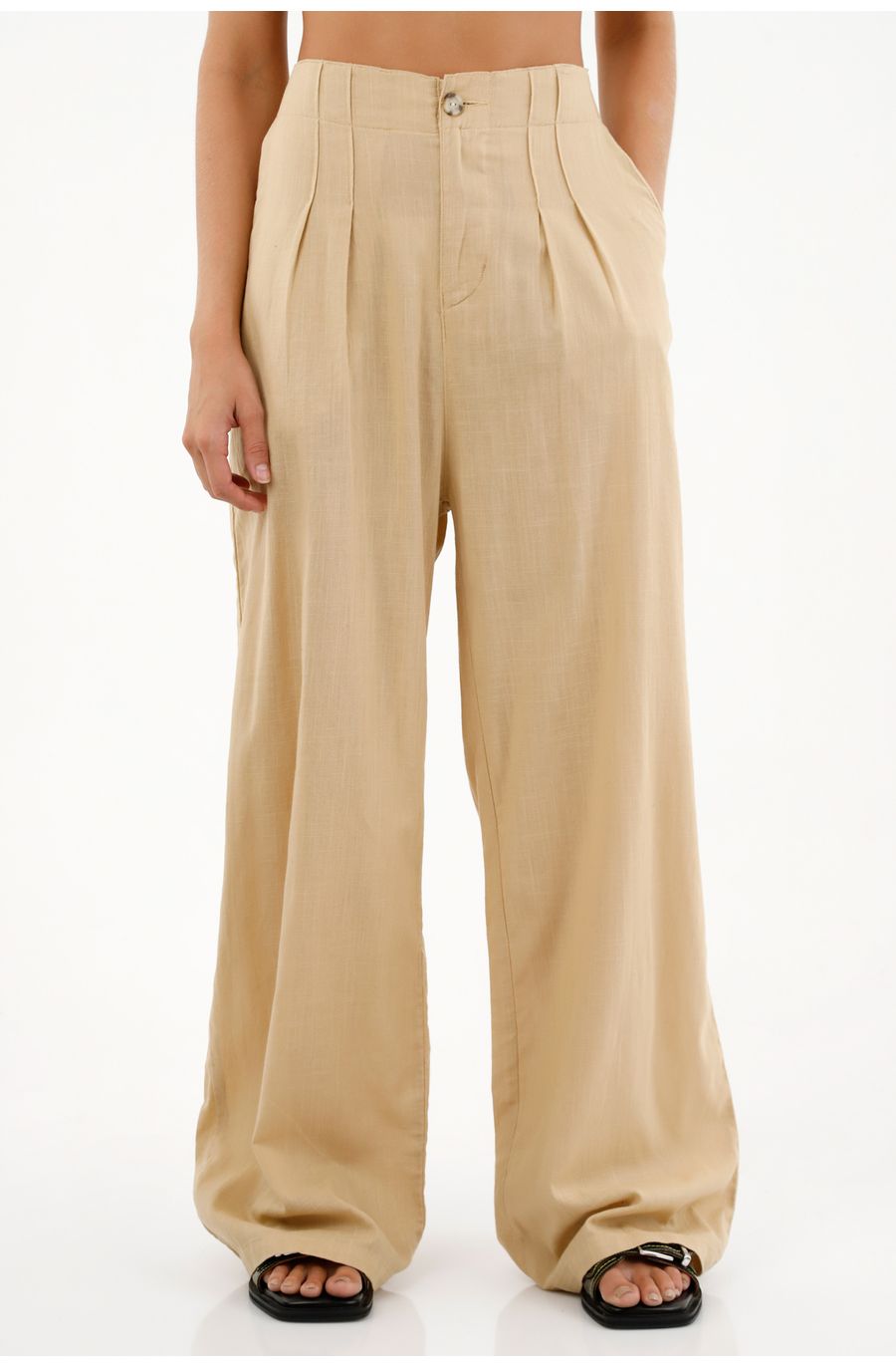 Pantalón Recto de tiro alto café para mujer