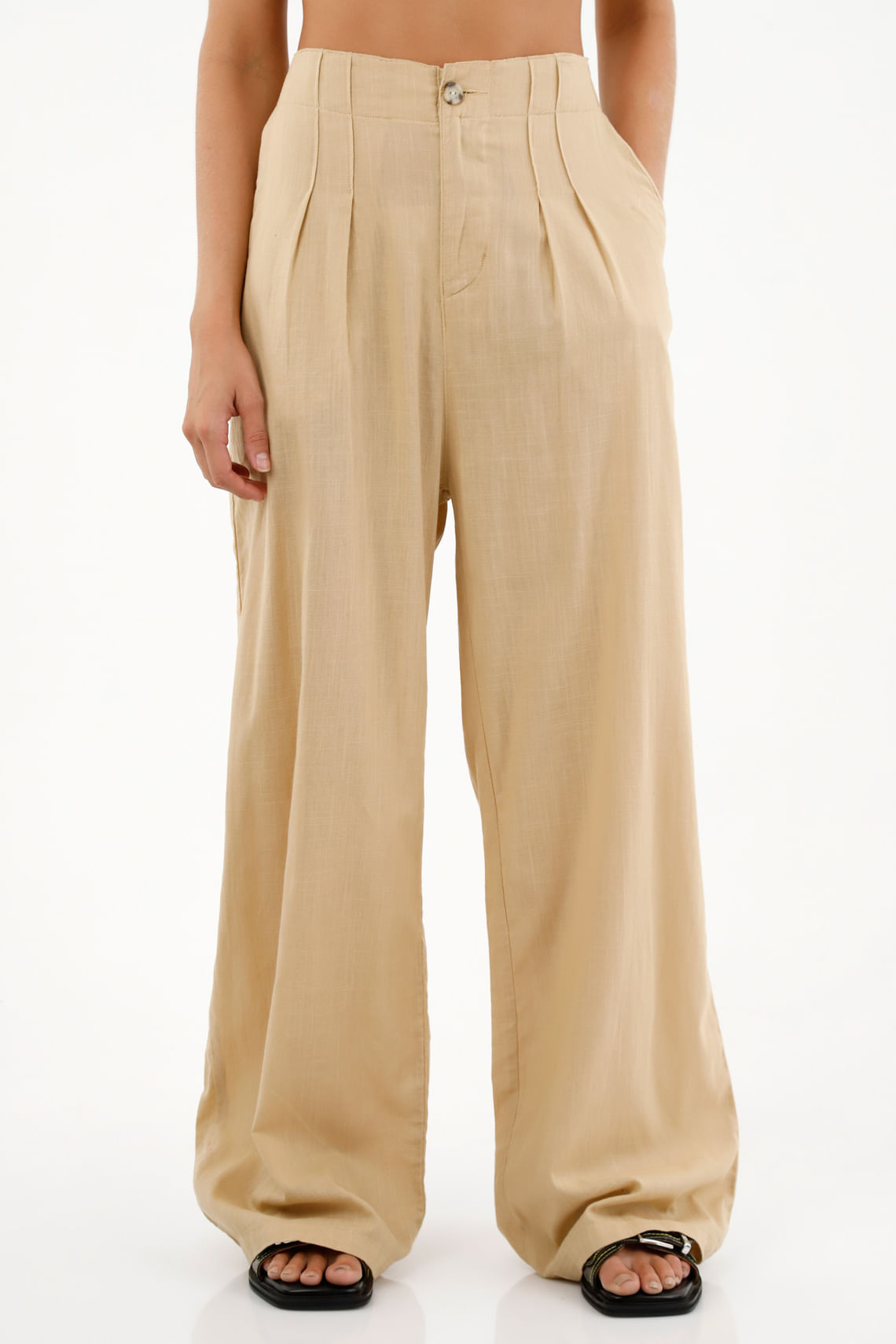 Pantalón Recto de tiro alto café para mujer
