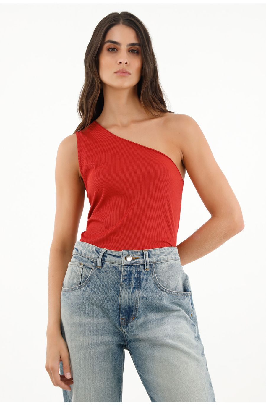 Camiseta de un solo hombro naranja para mujer