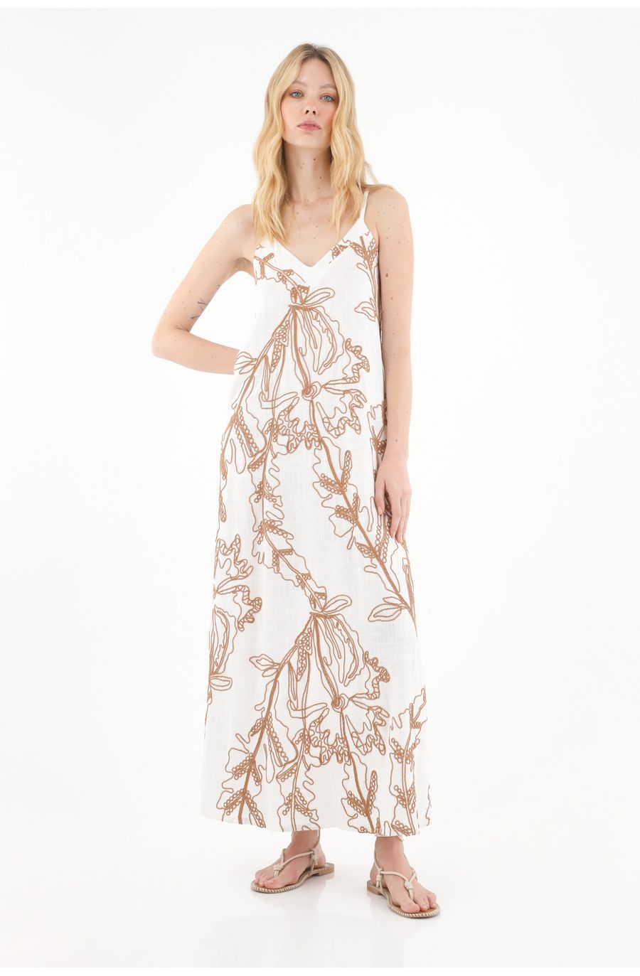 Vestido largo de silueta amplia crudo para mujer