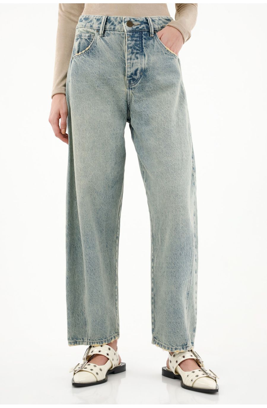 Jean Horseshoe de tiro alto azul vintage para mujer