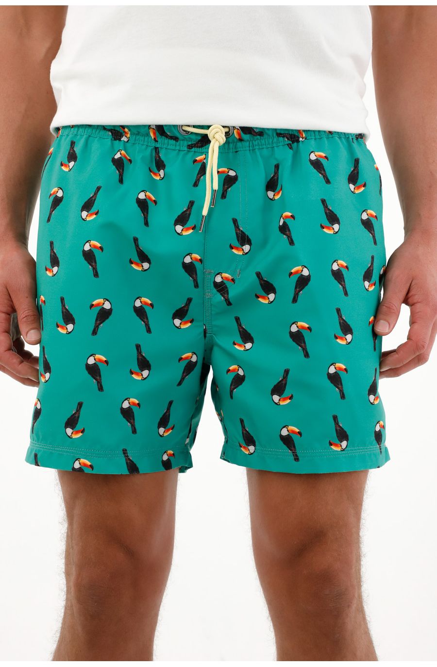 Pantaloneta de baño con estampado de tucanes para hombre