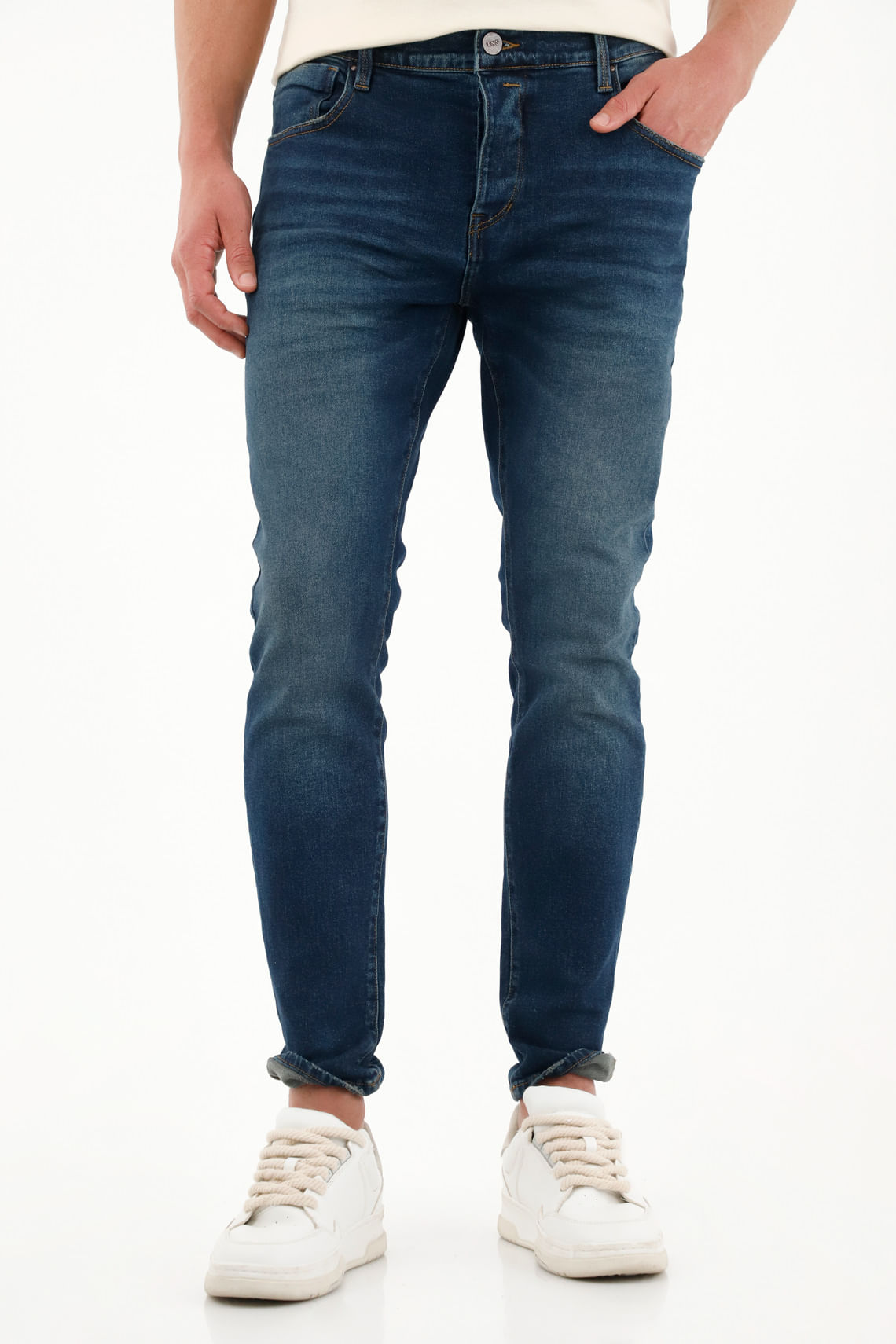 Jean super skinny azul con arrugas 3D para hombre