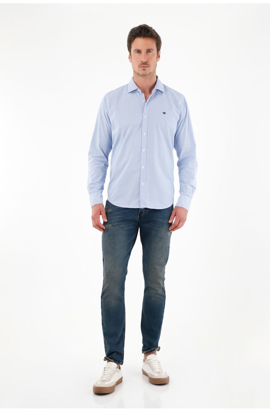 Camisa manga larga azul 100% algodón para hombre