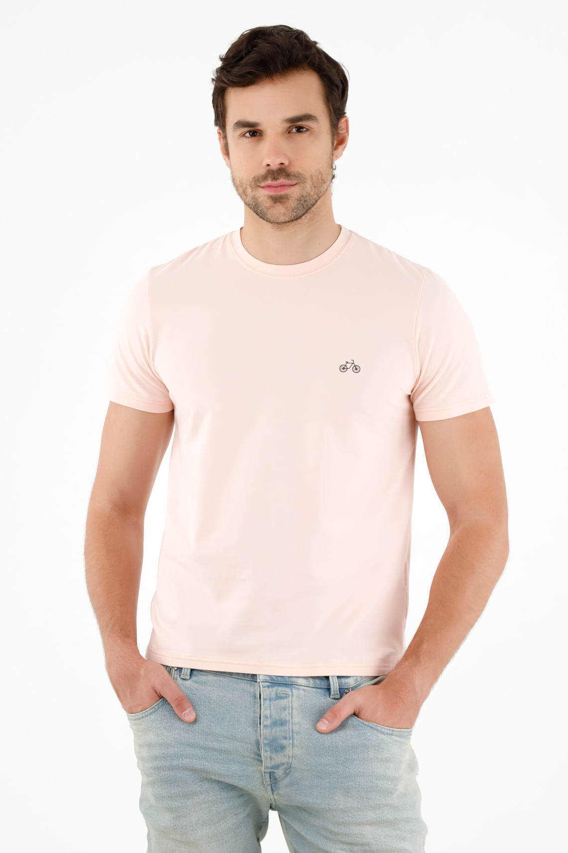 Camiseta rosada cuello redondo para hombre