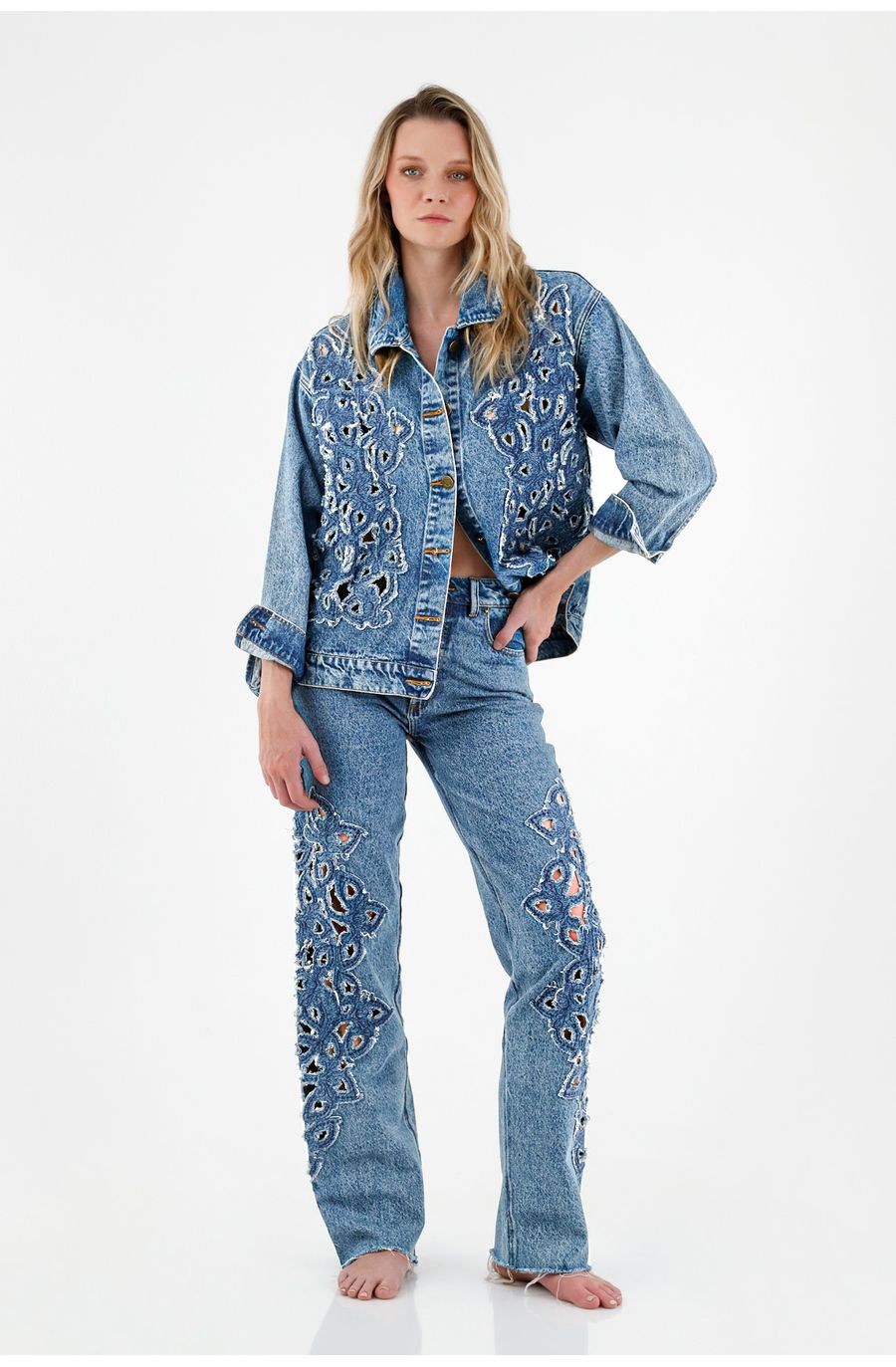 Chaqueta tipo Trucker azul para mujer