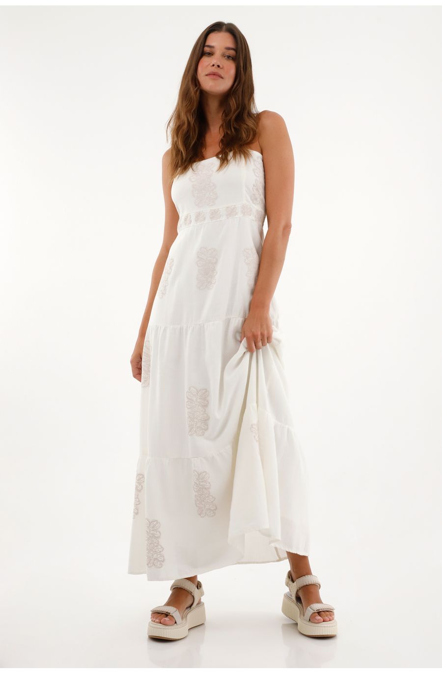 Vestido largo crudo con estampado especial para mujer