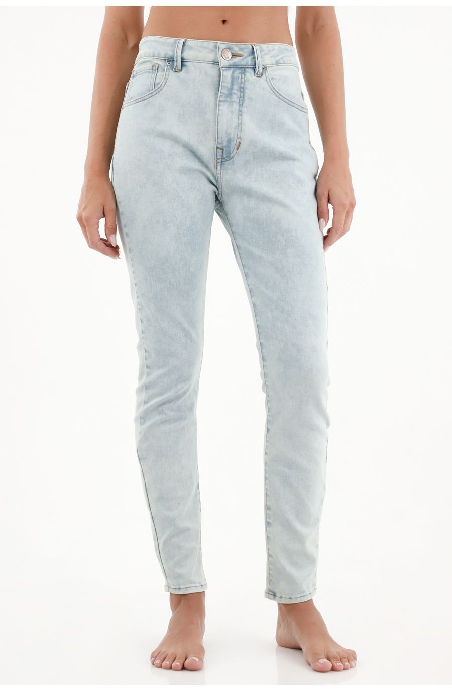 Jean Jegging de tiro alto azul claro para mujer