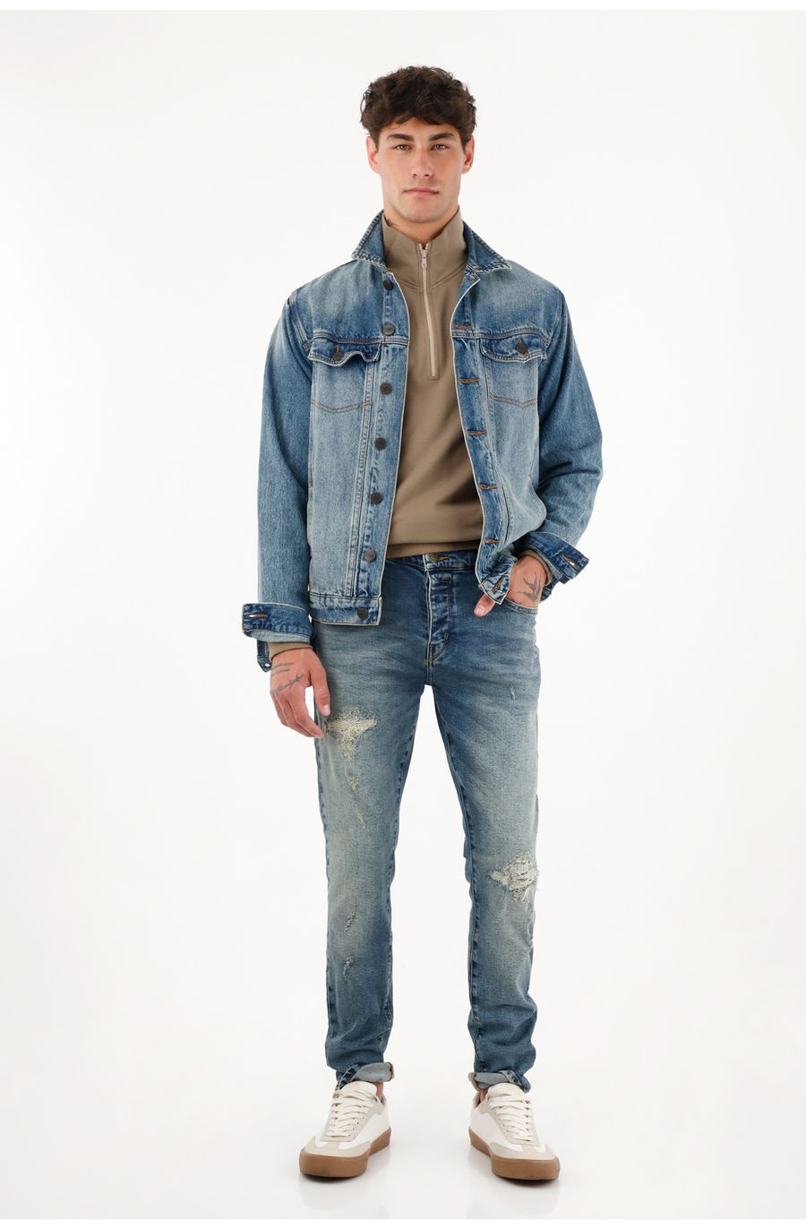 Jean Skinny tiro medio con rotos para hombre