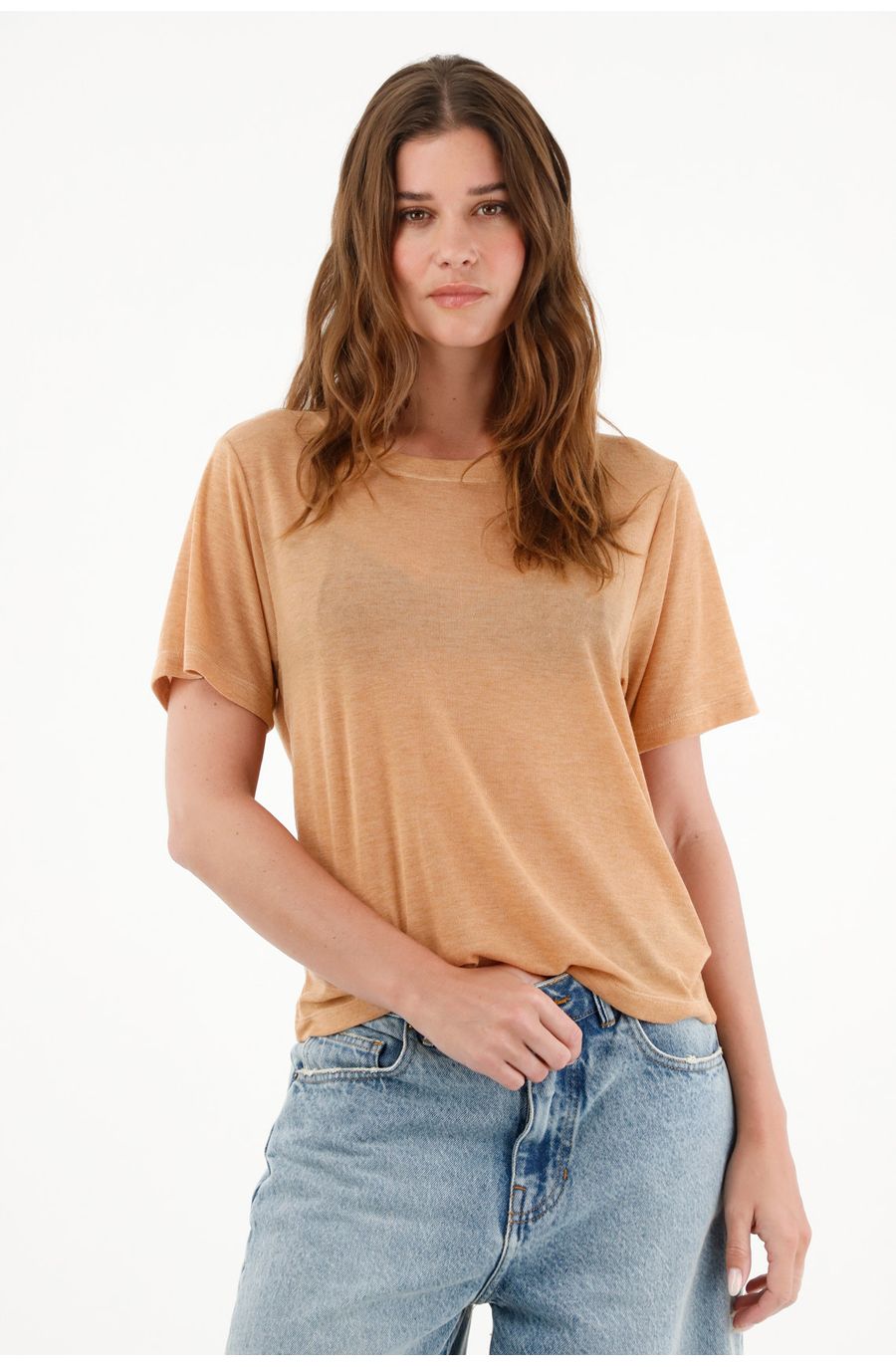Camiseta naranja manga corta para mujer