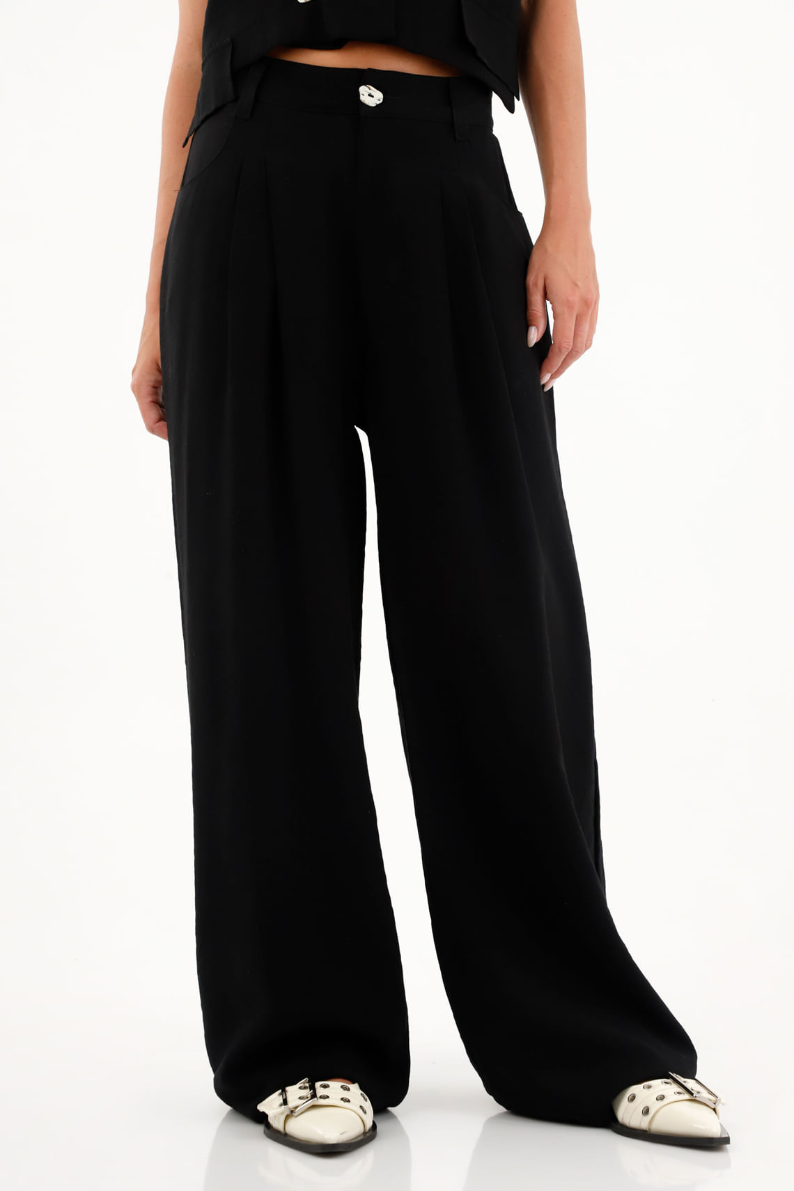 Pantalón Wide Leg tiro alto negro para mujer